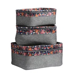 FABINALIV Grey & Red 3 Pieces Floral Printed Multi Purpose Organisers image 2