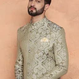 KISAH Men Woven Design Straight Sherwani Set image 2
