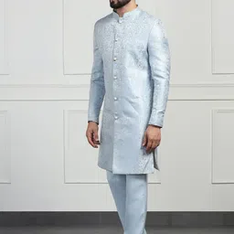 TAHVO Mens Embroidered Mndarin Collar Sherwani Set image 4