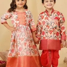 KID1 Boys Floral Printed Mandarin Collar Sherwani & Dhoti image 2