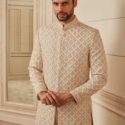 Tasva Men Off White Zardozi Dori Embroidered Silk Sherwani Set image 2