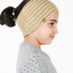 Bharatasya Girls Beige Self Design Beanie image 2