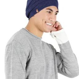 Bharatasya Men Self Design Acrylic Beanie image 3