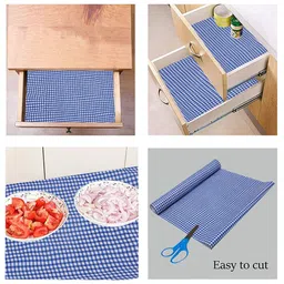 Dakshya Industries Blue Checked Anti Slip Self Cover Roll-image-2