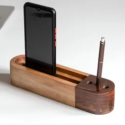 Mirai Woods Ashwath Brown Wooden Pen Stand Desk Organiser-image-49