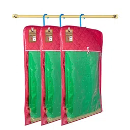 atorakushon Set Of 3 Pink Solid Satin Wardrobe Cloth Organizers image 4