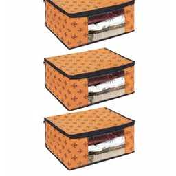 prettykrafts Set Of 3 Orange & Brown Printed Saree Organisers-picture-15
