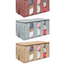 prettykrafts Set Of 3 Beige Underbed Storage Box Clothing Organizer with 3 Partitions image 3