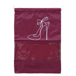 Kuber Industries Maroon Set of 12 Parachute Water Resistant & Dust Proof Shoe Bags image 4