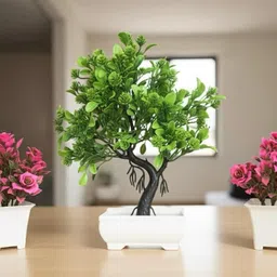 pvn Artificial Flower Bonsai Tree – Set of 3 | Decorative Pink/Green color Bonsai Wild Artificial Plant with Pot-picture-40