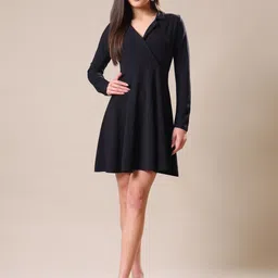 Women Fit and Flare Black Mini/Short Dress-image-15