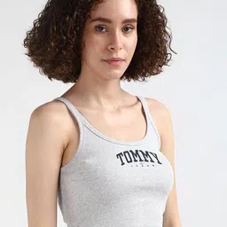 Tommy Hilfiger Typography Printed Shoulder Straps Cotton Crop Top image 3