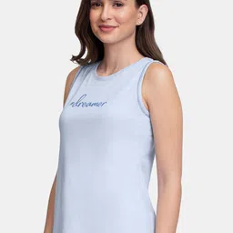 Amante Women Blue Printed Cotton Lounge Tank Top image 3