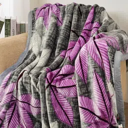 VAS COLLECTIONS Grey & Purple Floral Printed Fleece 500 GSM Single Bed Blanket-picture-24