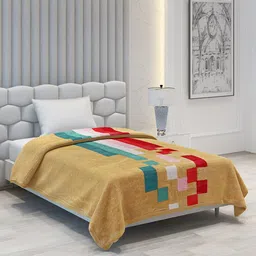 Monte Carlo Beige & Green Geometric Heavy Winter Single Bed Blanket-image-41