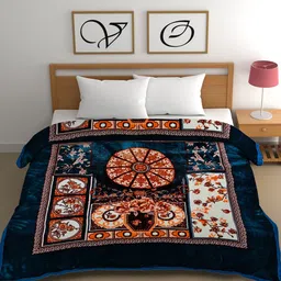 CHHAVI INDIA Navy Blue & White Heavy Winter 450 GSM Cotton Double Bed Blanket image 2