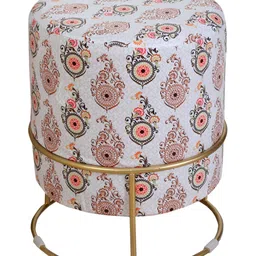 Shadowkart White Abstract Wooden Pouffes Sitting Mudda Ottomans image 2