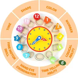 stravos Wooden Shape Color Sorting Clock Teaching Time Number Blocks Puzzle Learning image 3
