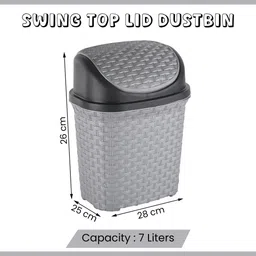 kuber industries 7 Liters Plastic Pedal Swing Lid Dustbin | Check Dhakkan- Grey Plastic Dustbin image 2