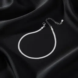 inites (1 Pair) Flat Sleek Snake Chain Anklet, Foot Leg Payal Pajeb For Women & Girls Stainless Steel, Sterling Silver Anklet image 2
