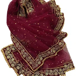 navti creations Net Embroidered Maroon Women Dupatta-picture-20