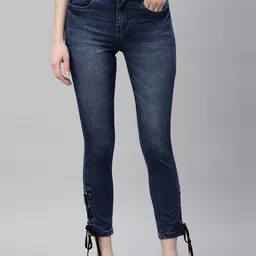 ZHEIA Women Blue Skinny Fit Mildly Distressed Light Fade Stretchable Jeans-picture-13