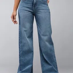 DOLCE CRUDO Women Wide Leg High-Rise Light Fade Stretchable Jeans-image-99