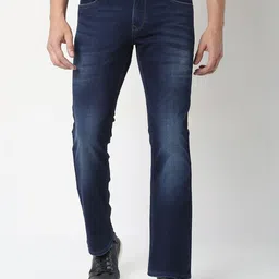 Mufti Men Blue Bootcut Low Distress Light Fade Stretchable Jeans-image-39