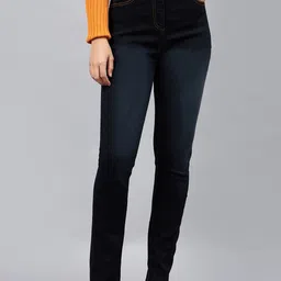 Orchid Blues Women High-Rise Clean Look Asymmetric Hemline Cotton Jeans-image-97