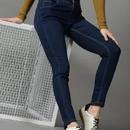 SHOWOFF Women Navy Blue Skinny Fit High-Rise Stretchable Jeans-image-42