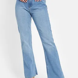 METTLE Women Blue Mildly Distressed Stretchable Bootcut Jeans-image-52