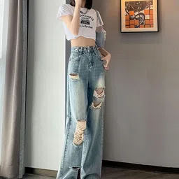 LULU & SKY Women Straight Fit High-Rise Ripped Light Fade Jeans-picture-49