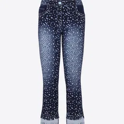 CUTECUMBER Girls Blue Animal Printed Mildly Distressed Jeans-picture-15