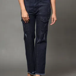 BAESD Women Jean Bootcut Mildly Distressed High-Rise Cotton Jeans-image-38