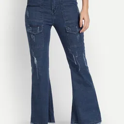 BAESD Women Jean Bootcut High-Rise Mildly Distressed Cotton Jeans-image-33