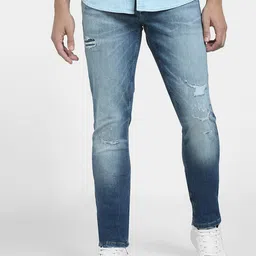 Jack & Jones Men Skinny Fit Low Rise Slash Knee Heavy Fade Cotton Jeans-picture-4