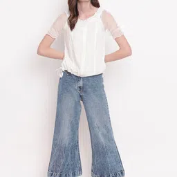 Belliskey Women Blue Flared High-Rise Heavy Fade Jeans-image-83