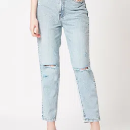 Kraus Jeans Women High Rise Slash Knee Heavy Fade Pure Cotton Cropped Jeans-picture-13