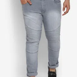 Urbano Plus Men Grey Heavy Fade Stretchable Biker Jeans-image-35