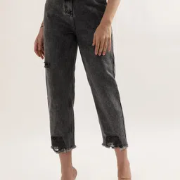 ELLE Women High-Rise Heavy Fade Mildly Distressed Cropped Cotton Jeans-image-60