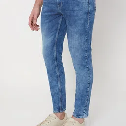 Mufti Men Blue Tapered Fit Heavy Fade Clean Look Whiskers & Chevrons Stretchable Jeans image 5