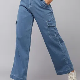 DOLCE CRUDO Spring Fever Women Blue Clean Look Wide Leg High-Rise Stretchable Jeans-image-16