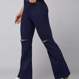 Miss Chase Women Bootcut High-Rise Slash Knee Cotton Denim Stretchable Jeans-image-35