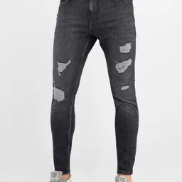 Snitch Men Grey Skinny Fit Mildly Distressed Stretchable Jeans image 5