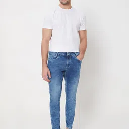 Mufti Men Blue Tapered Fit Heavy Fade Clean Look Whiskers & Chevrons Stretchable Jeans image 2