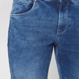 Mufti Men Blue Tapered Fit Heavy Fade Clean Look Whiskers & Chevrons Stretchable Jeans image 4