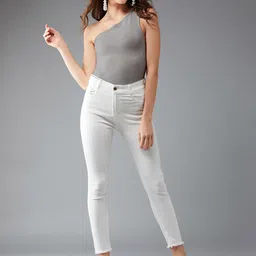 DOLCE CRUDO Women White Skinny Fit High-Rise Stretchable Jeans-picture-11