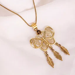 Studio One Love Brass-Plated Butterfly Contemporary Pendant With Chain image 1