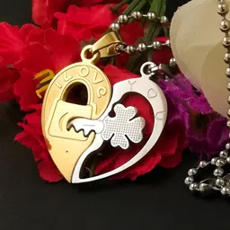 Saizen Set Of 2 Gold-Plated His and Hers Lovers Shining Couple With Link Chains-picture-29