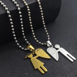 Saizen Set of 2 Gold-Plated Heart Shaped Stainless Steel Couple Pendant image 1